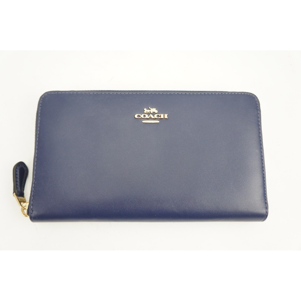 Coach Continental Zip Around Wallet Navy Blue Leather Gold Hardware 39738 EUC